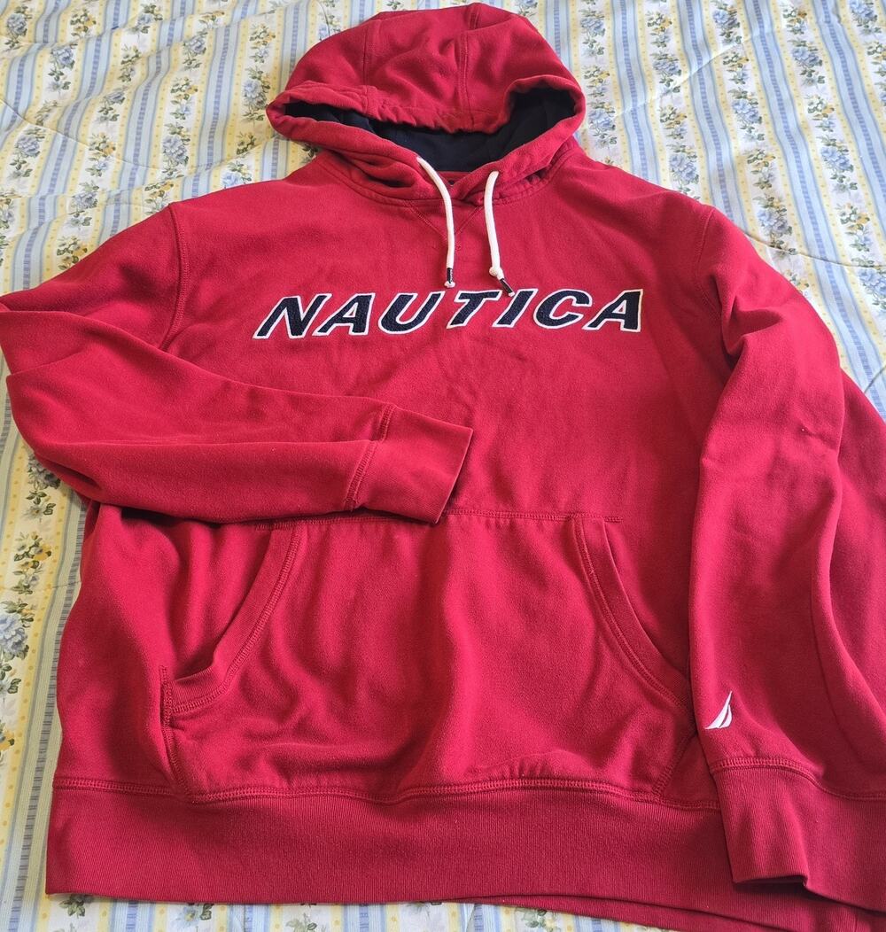 Nautica Mens XL Red Hoodie Sweatshirt Drawstring Logo Casual Top